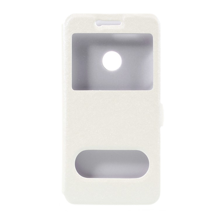 Silk Texture Leather Dual Window Stand Cover for Huawei P8 Lite (2017) / Honor 8 Lite - White-1