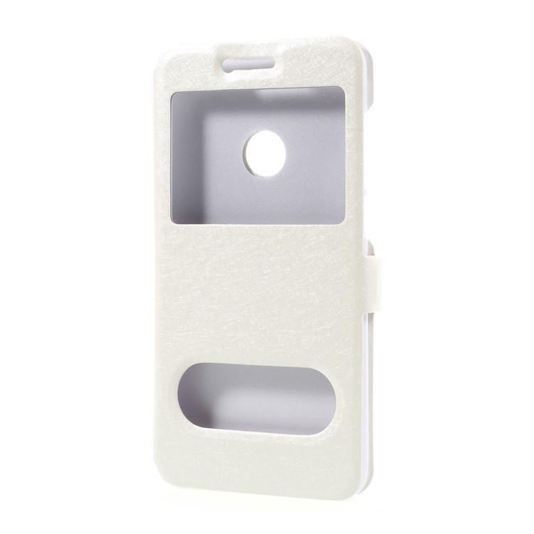 Silk Texture Leather Dual Window Stand Cover for Huawei P8 Lite (2017) / Honor 8 Lite - White-2