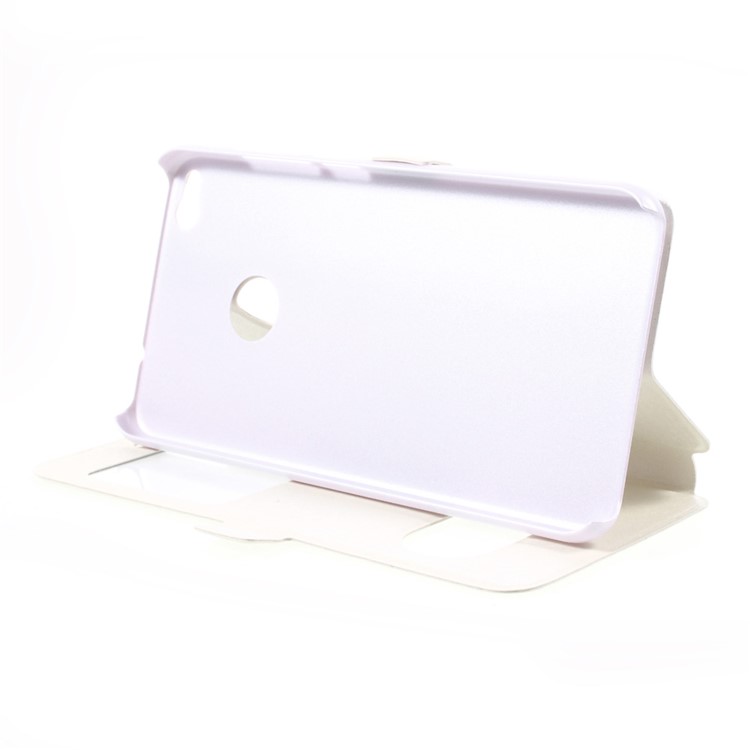 Silk Texture Leather Dual Window Stand Cover for Huawei P8 Lite (2017) / Honor 8 Lite - White-4