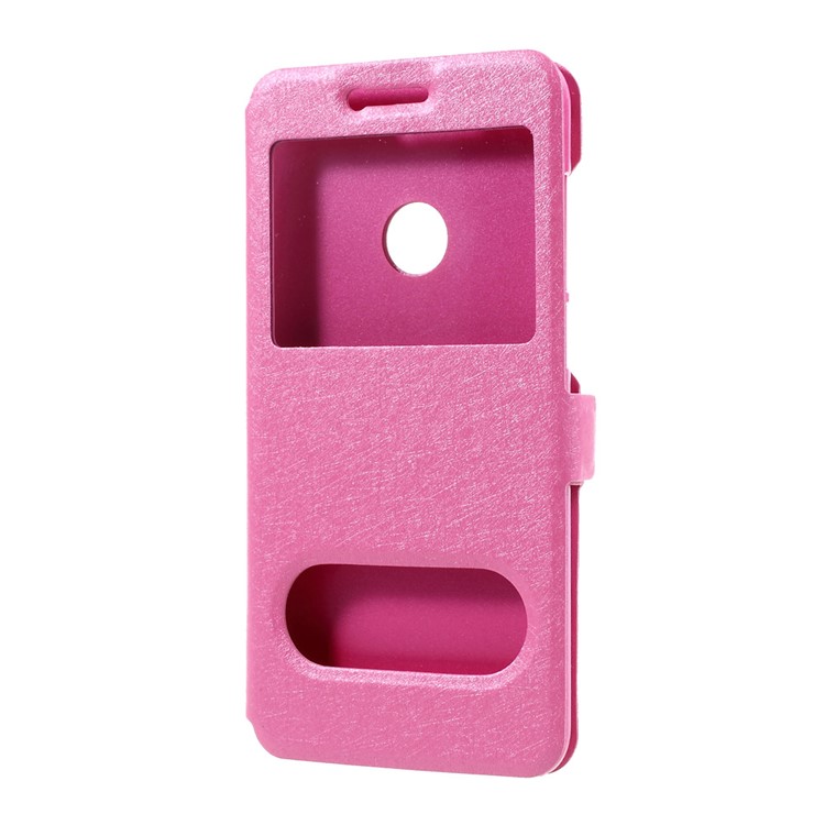 Dual Window Silk Texture Leather Flip Case with Stand for Huawei P8 Lite (2017) / Honor 8 Lite - Rose-2
