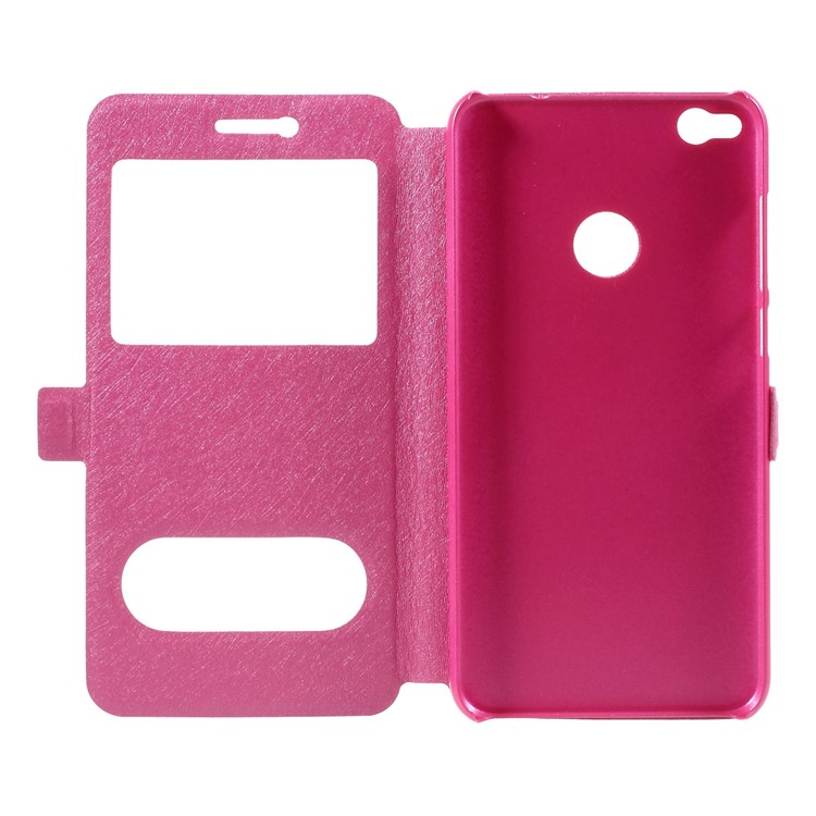 Dual Window Silk Texture Leather Flip Case with Stand for Huawei P8 Lite (2017) / Honor 8 Lite - Rose-6