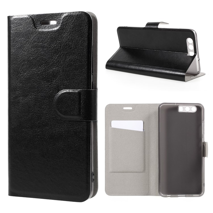 Crazy Horse Magnetic Leather Stand Case for Huawei P10 Plus - Black-1