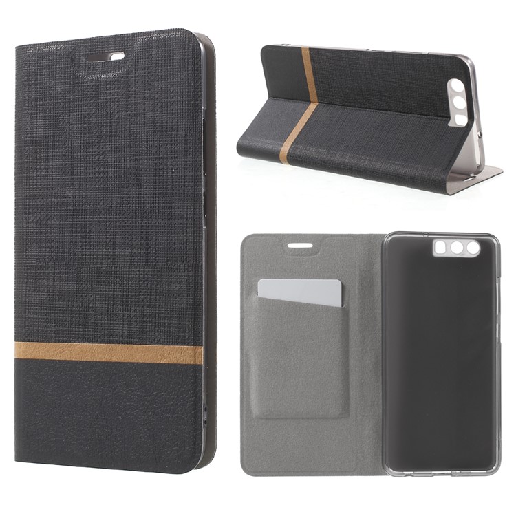 Cross Pattern Leather Card Holder Case for Huawei P10 Plus - Black-1