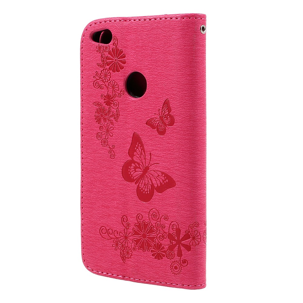 Imprinted Butterfly Flowers Leather Wallet Case for Huawei P8 Lite (2017) / Honor 8 Lite - Rose-2