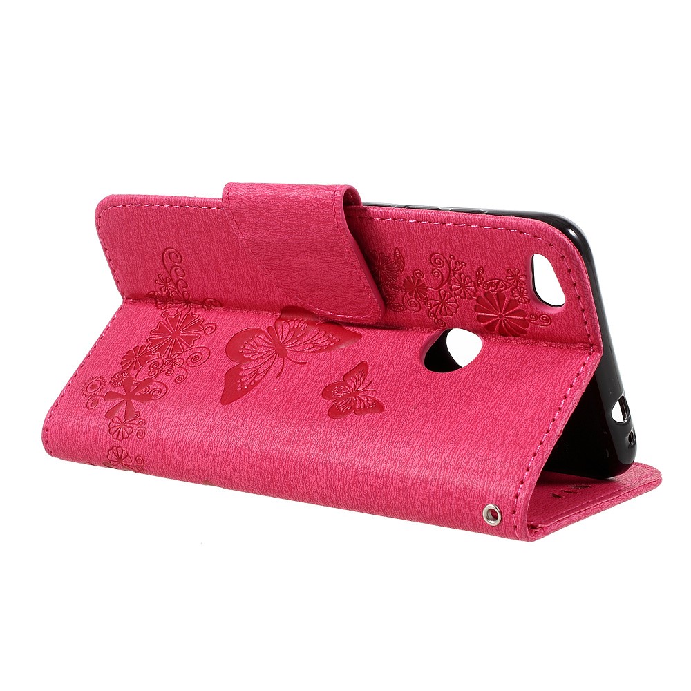Imprinted Butterfly Flowers Leather Wallet Case for Huawei P8 Lite (2017) / Honor 8 Lite - Rose-5