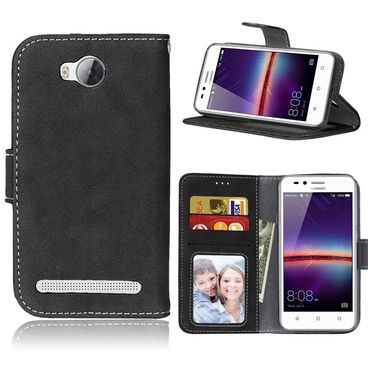 For Huawei Y3II / Y3 II Vintage Matte Leather Wallet Mobile Cover - Black-1