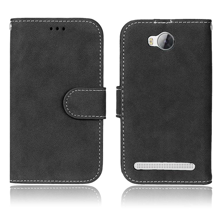 For Huawei Y3II / Y3 II Vintage Matte Leather Wallet Mobile Cover - Black-2