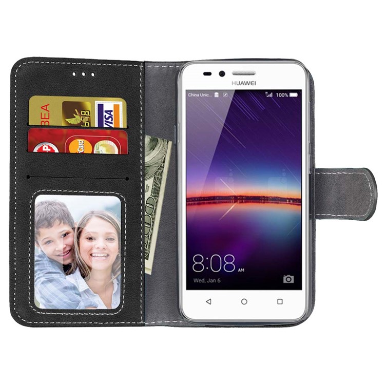 For Huawei Y3II / Y3 II Vintage Matte Leather Wallet Mobile Cover - Black-9
