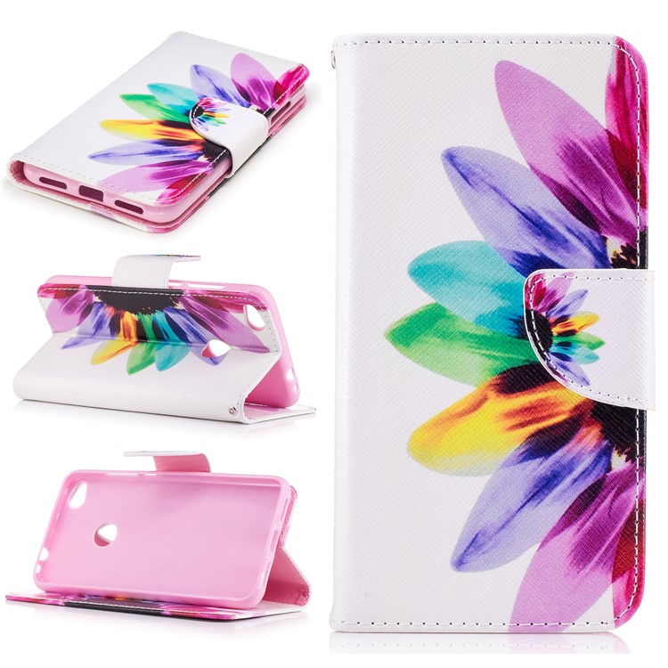 Pattern Printing Leather Wallet Tampa do telefone para Huawei P8 Lite(2017) / honra 8 Leve - colorido pétalas-1