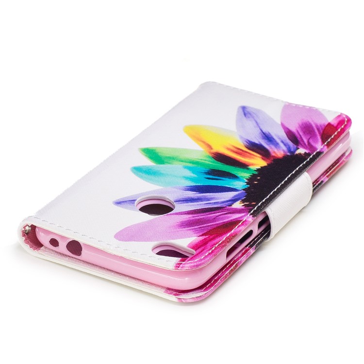 Pattern Printing Leather Wallet Tampa do telefone para Huawei P8 Lite(2017) / honra 8 Leve - colorido pétalas-7
