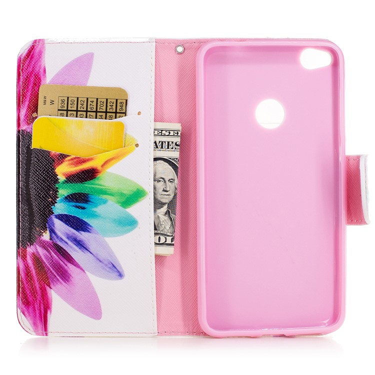 Pattern Printing Leather Wallet Tampa do telefone para Huawei P8 Lite(2017) / honra 8 Leve - colorido pétalas-8