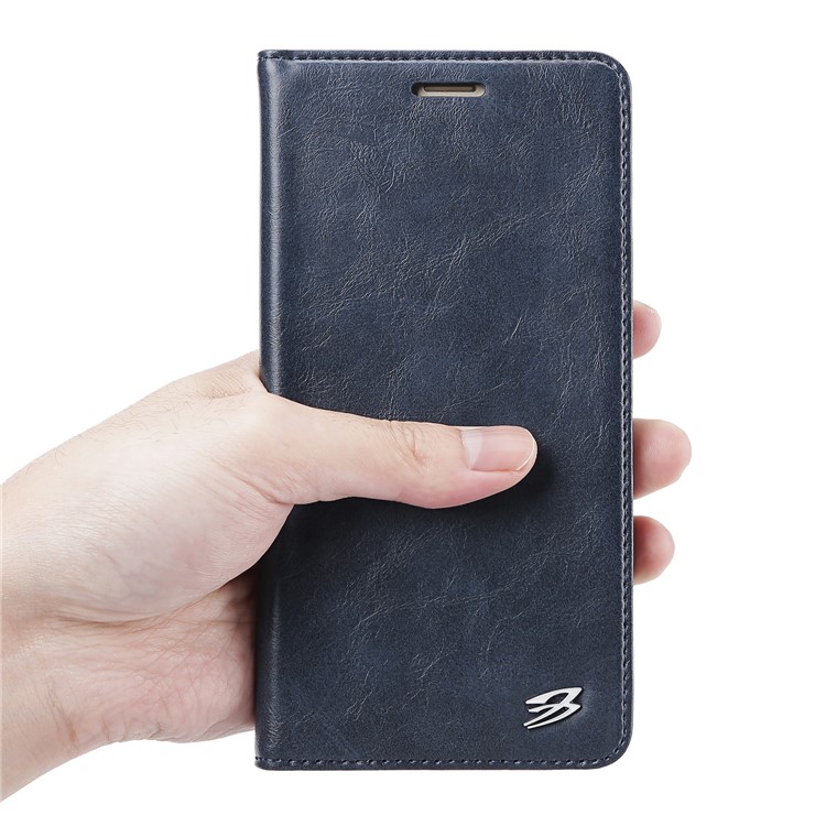 FIERRE SHANN Business Style Crazy Horse Leather Magnetic Case with Card Slot for Huawei Mate 9 - Blue-5