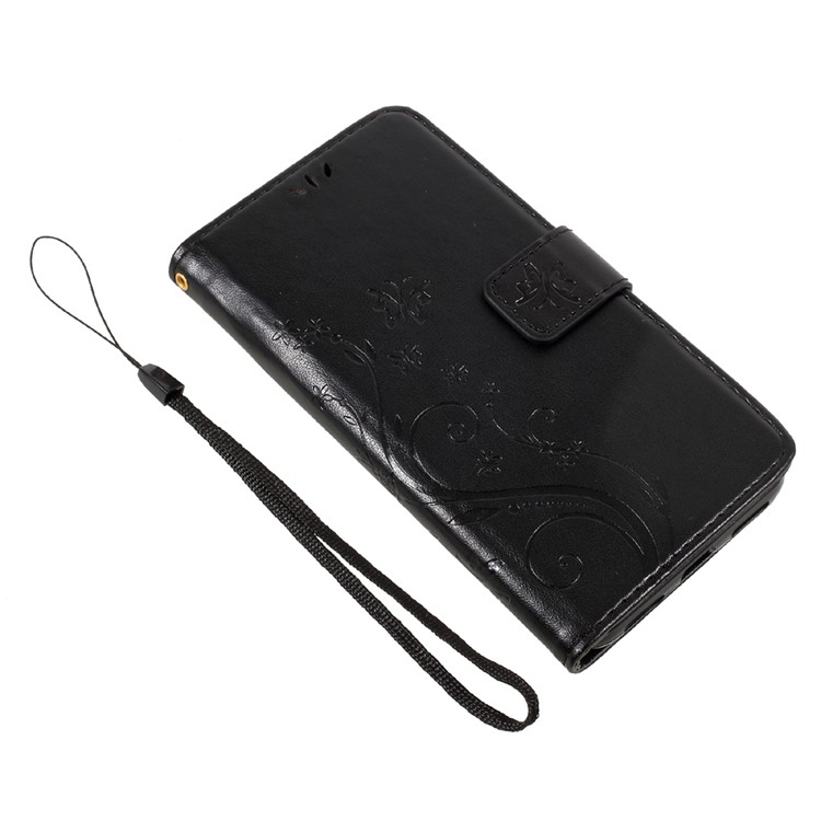 For Huawei P8 Lite (2017) / Honor 8 Lite Imprinted Flora Butterflies Leather Wallet Case Stand - Black-12
