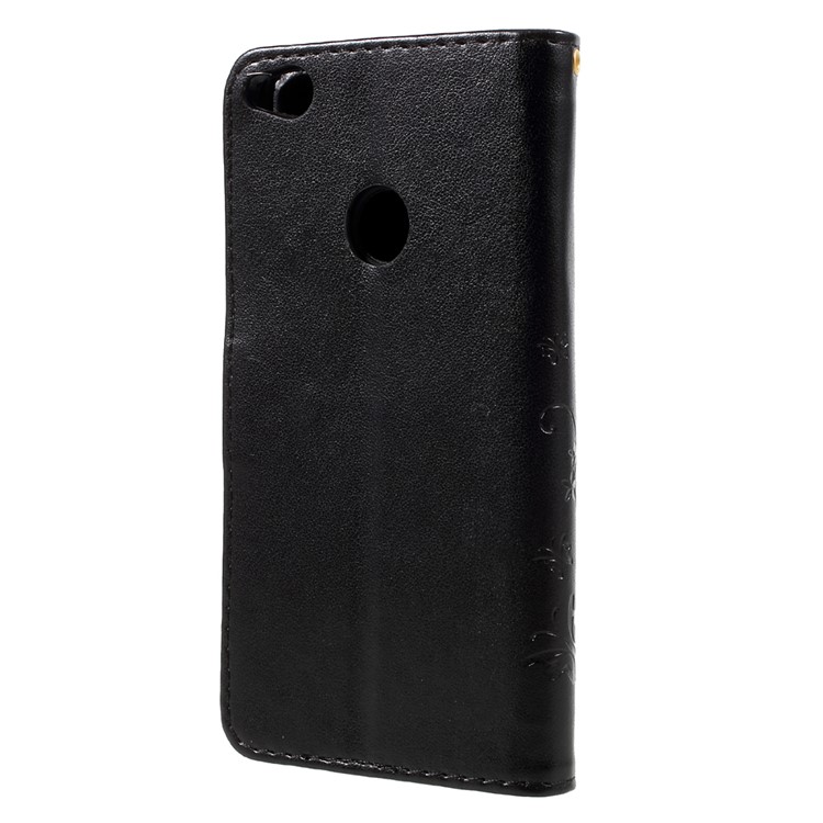 For Huawei P8 Lite (2017) / Honor 8 Lite Imprinted Flora Butterflies Leather Wallet Case Stand - Black-2