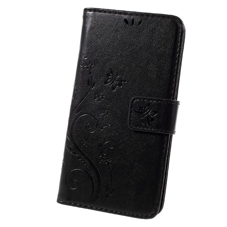 For Huawei P8 Lite (2017) / Honor 8 Lite Imprinted Flora Butterflies Leather Wallet Case Stand - Black-3