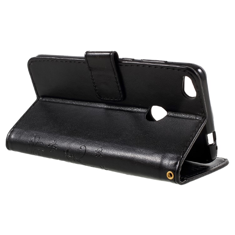 For Huawei P8 Lite (2017) / Honor 8 Lite Imprinted Flora Butterflies Leather Wallet Case Stand - Black-5