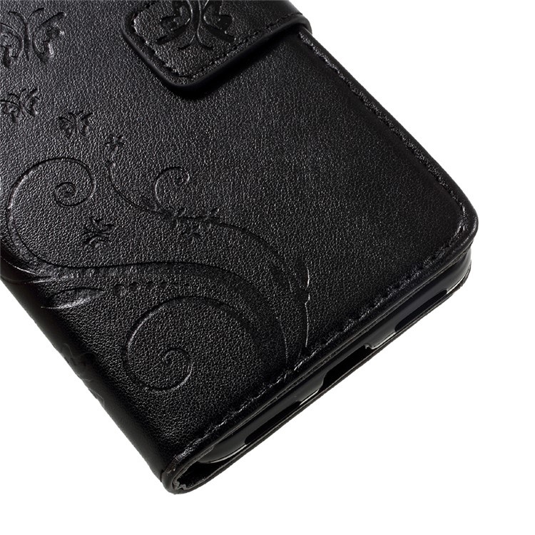 For Huawei P8 Lite (2017) / Honor 8 Lite Imprinted Flora Butterflies Leather Wallet Case Stand - Black-7