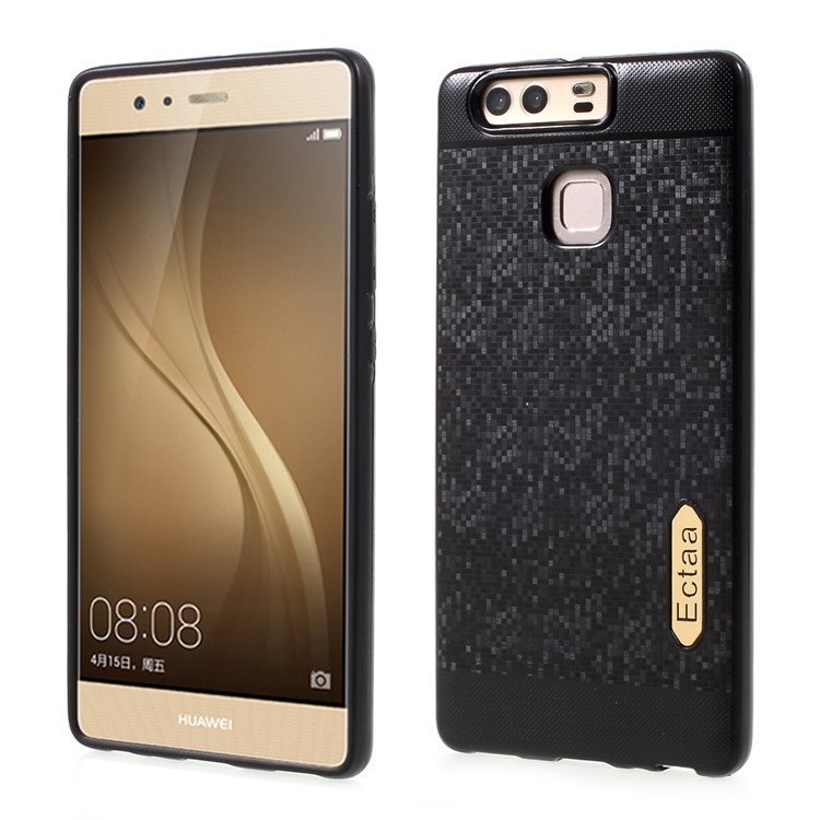Woven Pattern Plated TPU Case for Huawei P9 - Black-1