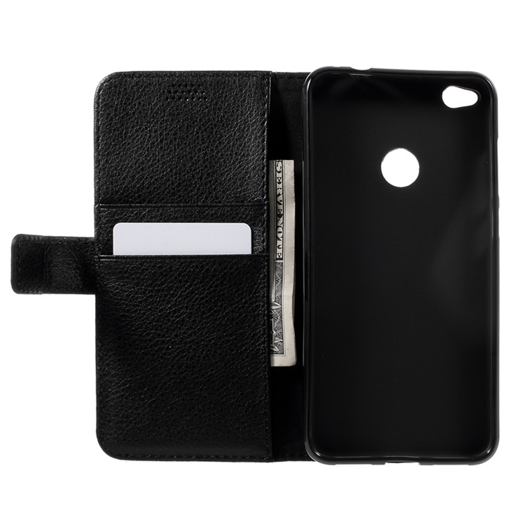 Litchi Skin Wallet Leather Stand Case for Huawei P8 Lite (2017) / Honor 8 Lite - Black-6