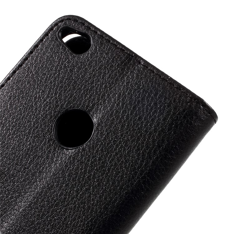 Litchi Skin Wallet Leather Stand Case for Huawei P8 Lite (2017) / Honor 8 Lite - Black-9