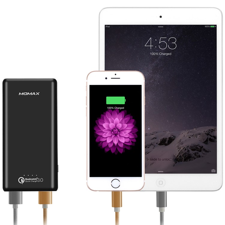 MOMAX iPower Minimal QC3.0 Quick Charger 10000mAh Power Bank Dual USB Output for Samsung S8 etc. - Black-13