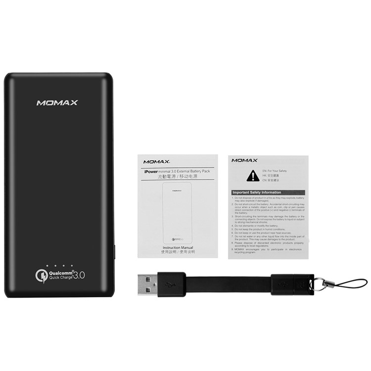 MOMAX iPower Minimal QC3.0 Quick Charger 10000mAh Power Bank Dual USB Output for Samsung S8 etc. - Black-14