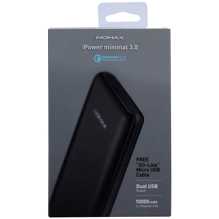 MOMAX iPower Minimal QC3.0 Quick Charger 10000mAh Power Bank Dual USB Output for Samsung S8 etc. - Black-16