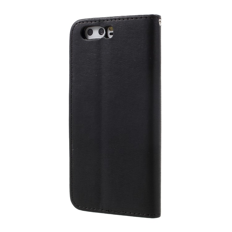 Stone Grain Leather Wallet Stand Case with Strap for Huawei P10 - Black-3