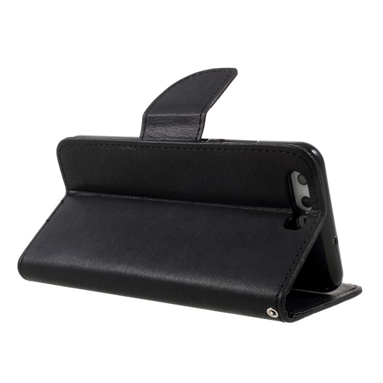 Stone Grain Leather Wallet Stand Case with Strap for Huawei P10 - Black-5
