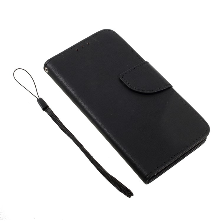 Stone Grain Leather Wallet Stand Case with Strap for Huawei P10 - Black-7