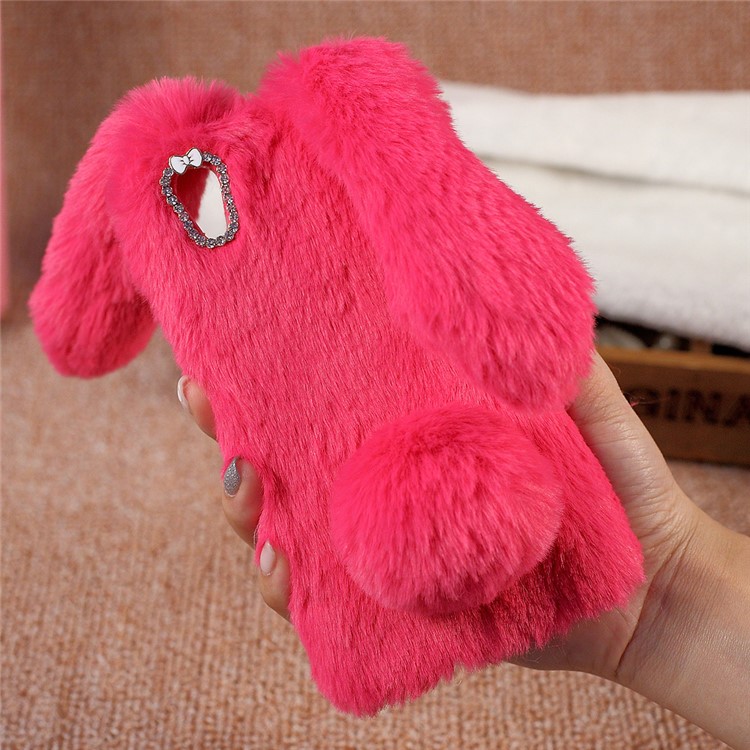 Rabbit Shape Fluffy Warm Fur TPU Cell Phone Case for Huawei Y6 II/Y6II/Honor 5A - Rose-1
