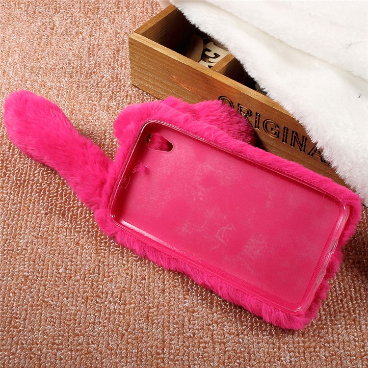 Rabbit Shape Fluffy Warm Fur TPU Cell Phone Case for Huawei Y6 II/Y6II/Honor 5A - Rose-4