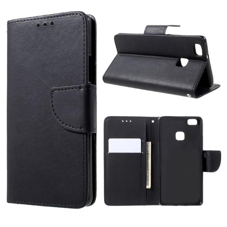Stone Grain Leather Stand Wallet Phone Casing for Huawei P9 Lite / G9 Lite - Black-1