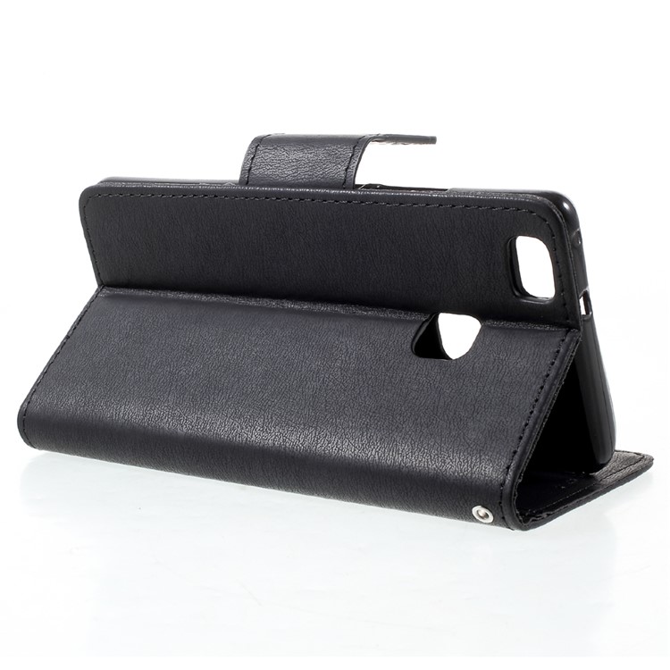 Stone Grain Leather Stand Wallet Phone Casing for Huawei P9 Lite / G9 Lite - Black-4