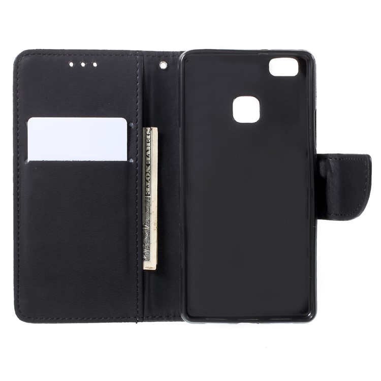 Stone Grain Leather Stand Wallet Phone Casing for Huawei P9 Lite / G9 Lite - Black-5