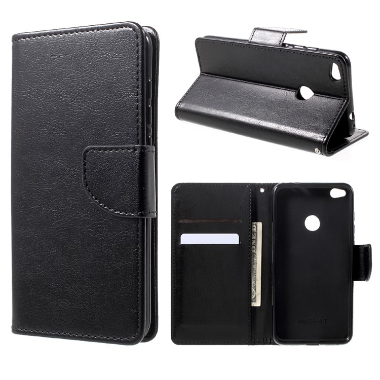 Crazy Horse Wallet Leather Protection Case for Huawei P8 Lite (2017)/Honor 8 Lite - Black-1