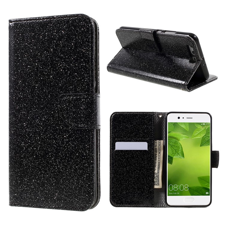 Flash Powder Leather Wallet Case for Huawei P10 Plus - Black-1