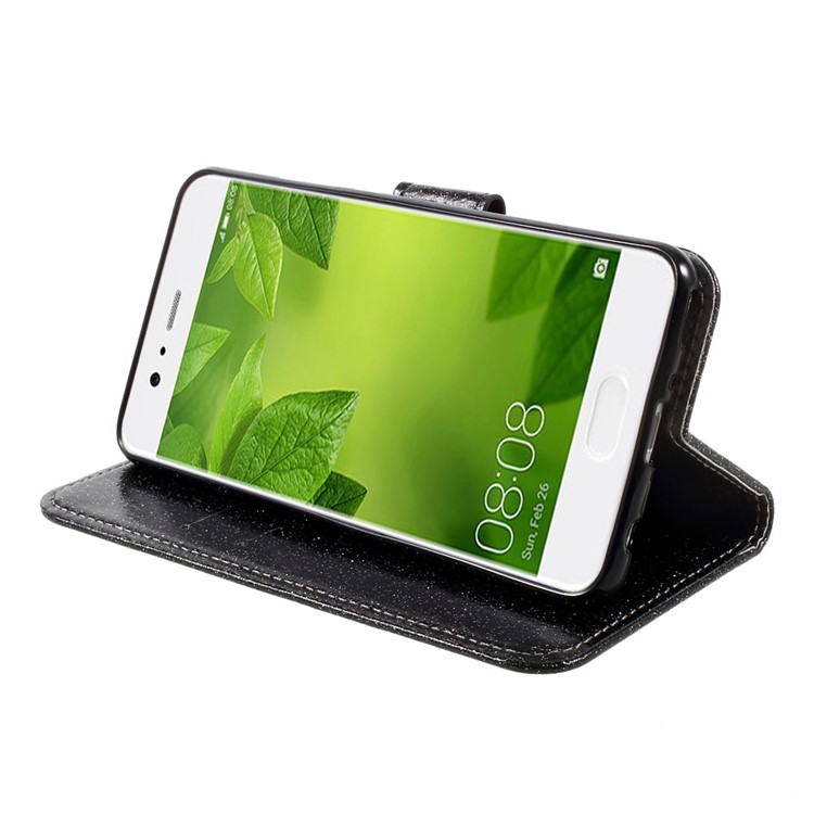 Flash Powder Leather Wallet Case for Huawei P10 Plus - Black-5