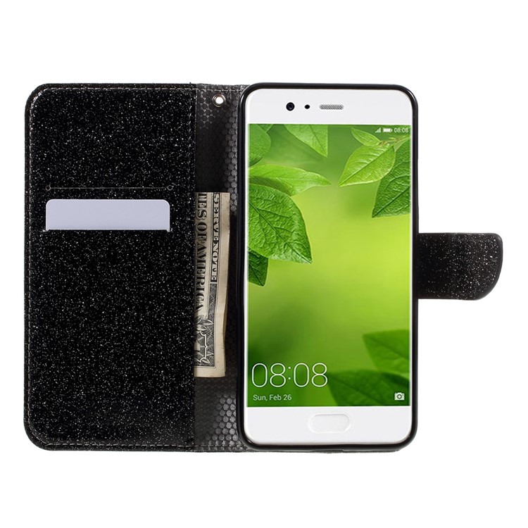 Flash Powder Leather Wallet Case for Huawei P10 Plus - Black-7