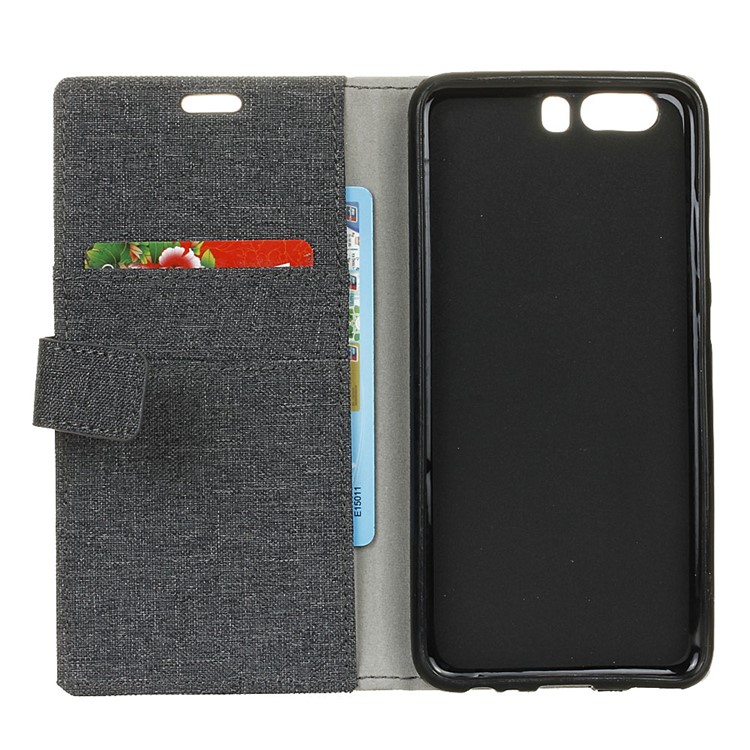 Cloth Texture Leather Wallet Cell Phone Case for Huawei P10 Plus - Black-3