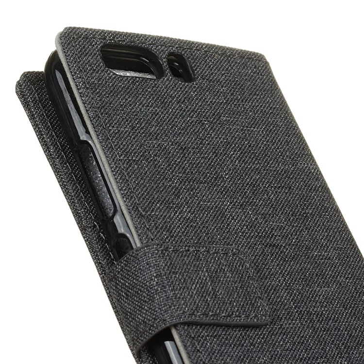 Cloth Texture Leather Wallet Cell Phone Case for Huawei P10 Plus - Black-7