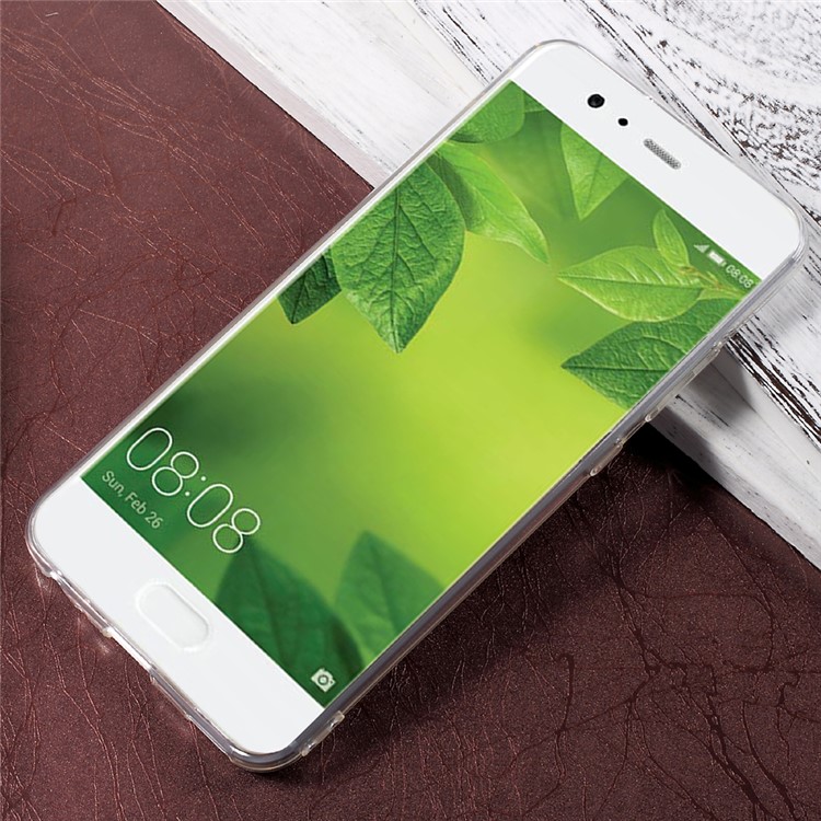Ultra Thin Clear Soft TPU Mobile Phone Case with Carbon Fiber Back Decal Sticker for Huawei P10 Plus - Transparent-2