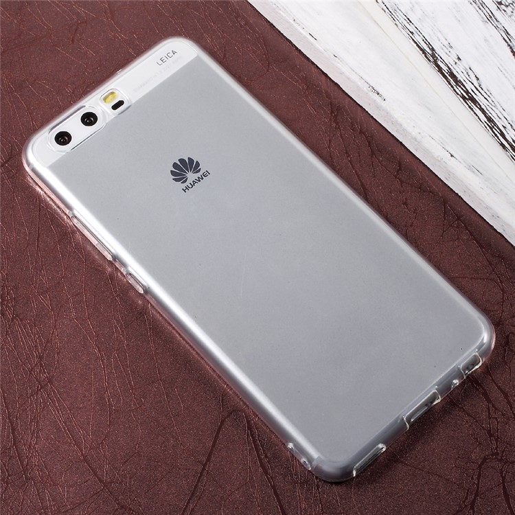 Ultra Thin Clear Soft TPU Mobile Phone Case with Carbon Fiber Back Decal Sticker for Huawei P10 Plus - Transparent-3