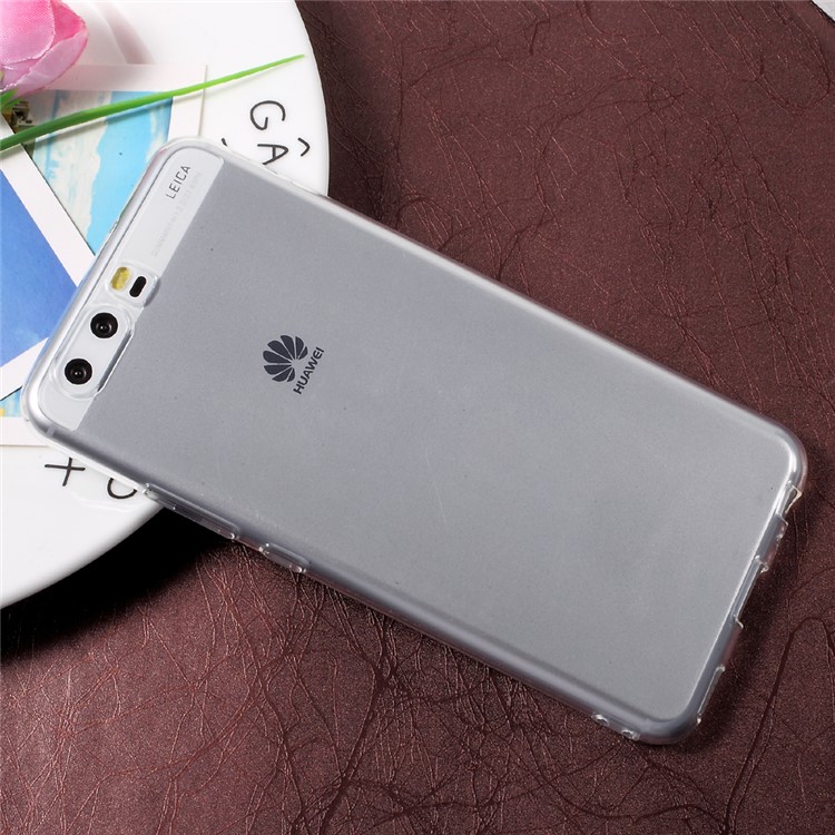 Ultra Thin Clear Soft TPU Mobile Phone Case with Carbon Fiber Back Decal Sticker for Huawei P10 Plus - Transparent-4