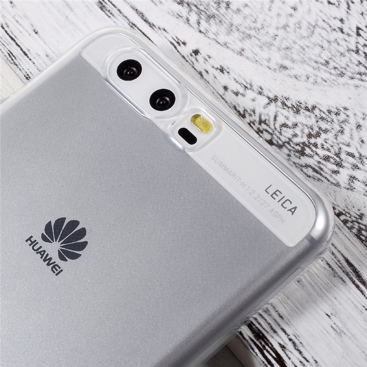 Ultra Thin Clear Soft TPU Mobile Phone Case with Carbon Fiber Back Decal Sticker for Huawei P10 Plus - Transparent-5