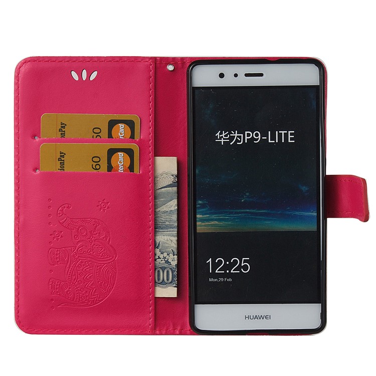 Imprint Elephant Geometric Pattern Leather Wallet Case for Huawei P9 Lite / G9 Lite - Rose-4
