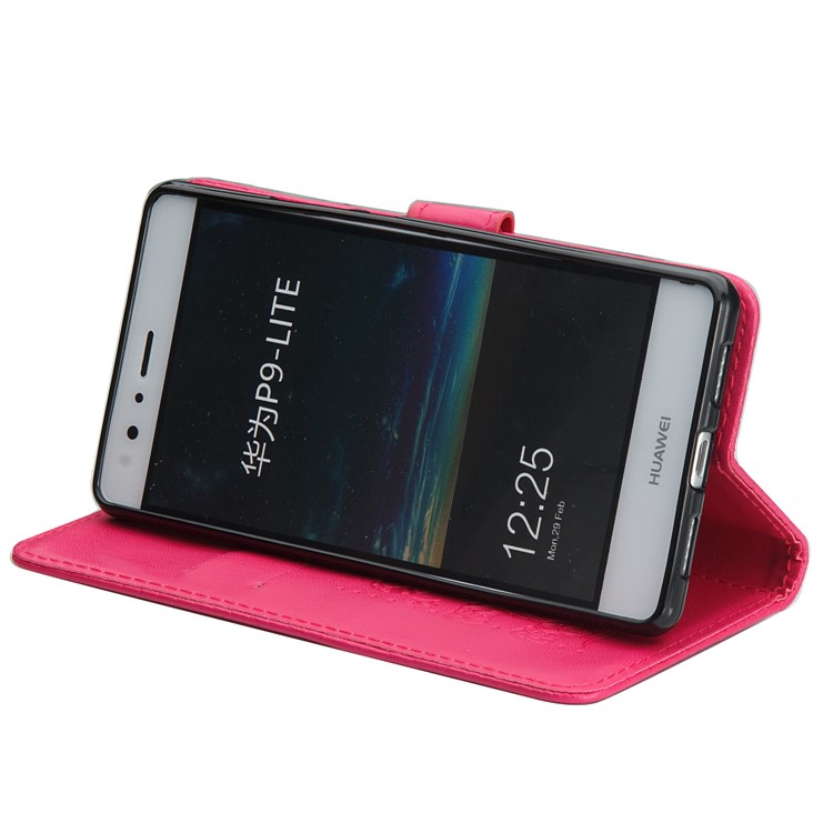 Imprint Elephant Geometric Pattern Leather Wallet Case for Huawei P9 Lite / G9 Lite - Rose-6
