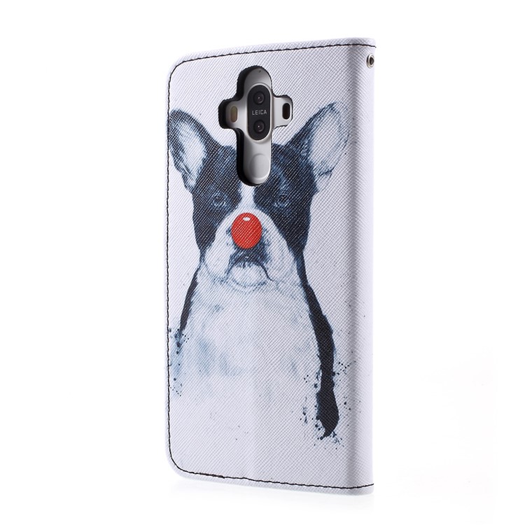 Patterned Leather Wallet Case with Strap for Huawei Mate 9 - Red Nose Dog-3