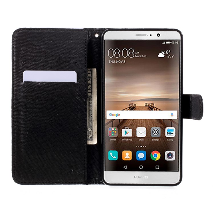 Patterned Leather Wallet Case with Strap for Huawei Mate 9 - Red Nose Dog-7