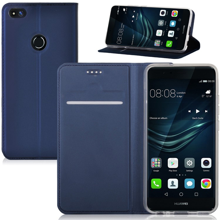 Full Protection PU Leather Card Holder Stand Cover for Huawei P8 Lite (2017) / Honor 8 Lite - Dark Blue-1
